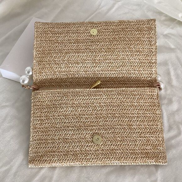 NIB Christian Dior Raffia Clutch Purse w/ Pearl Handle GWP Lip Samples Rattan - Picture 4 of 6